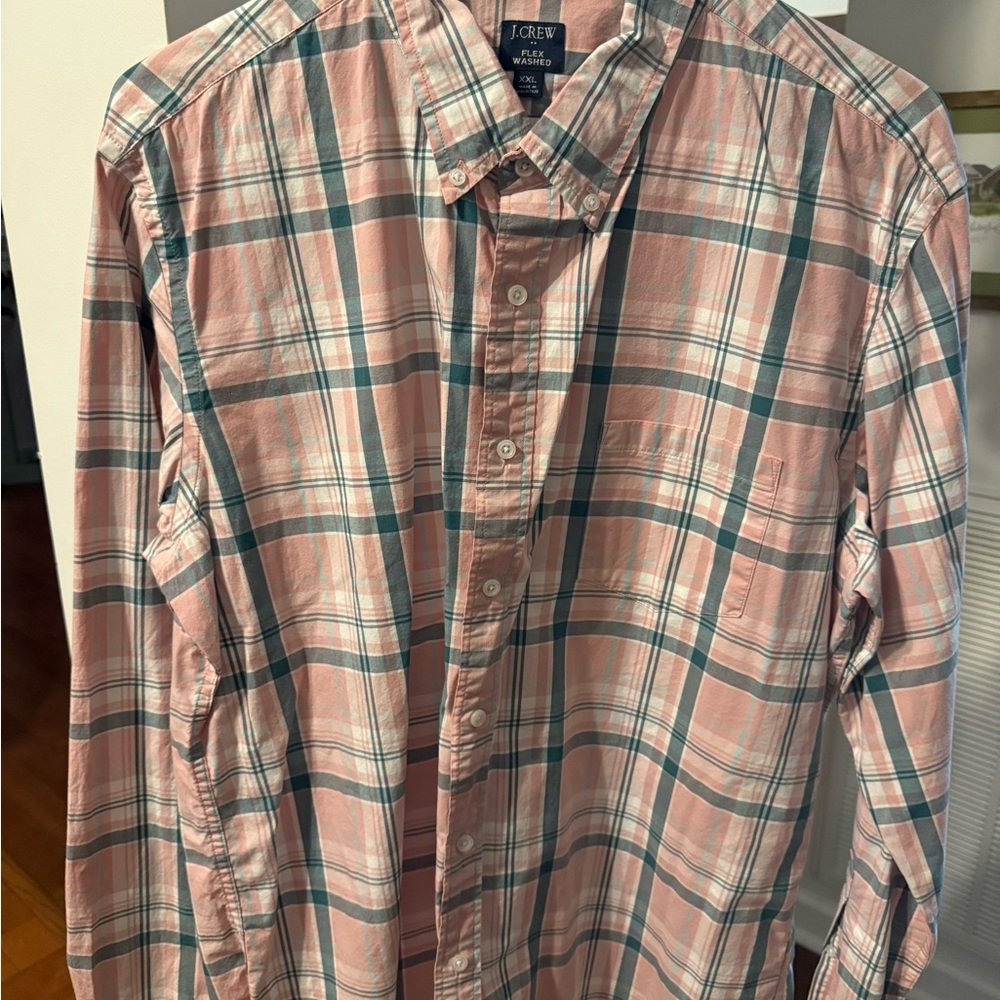 J. Crew Men's Pink and Green Plaid Shirt